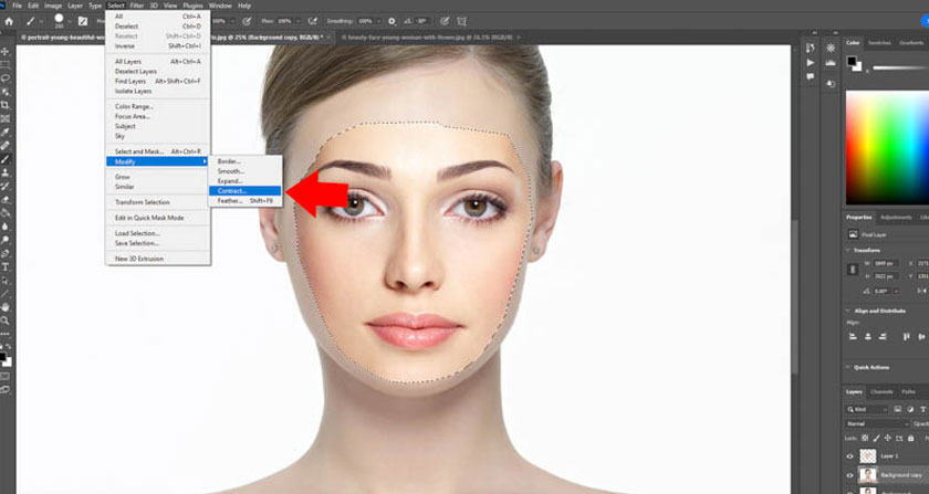 left click on Layer 1 above so that the selection area surrounds the model's face