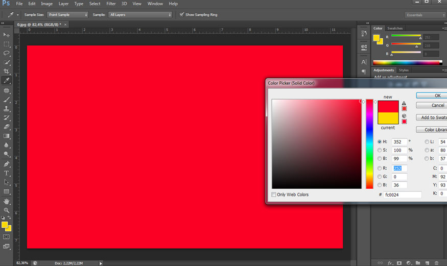 In the Color Picker panel select red and press OK