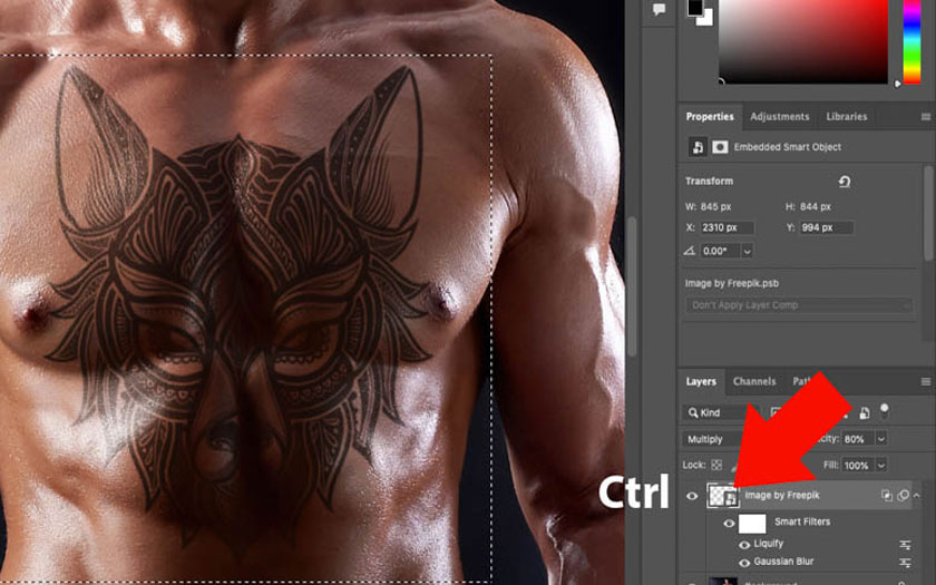 select the tattoo layer to let Photoshop create a selection corresponding to the tattoo size