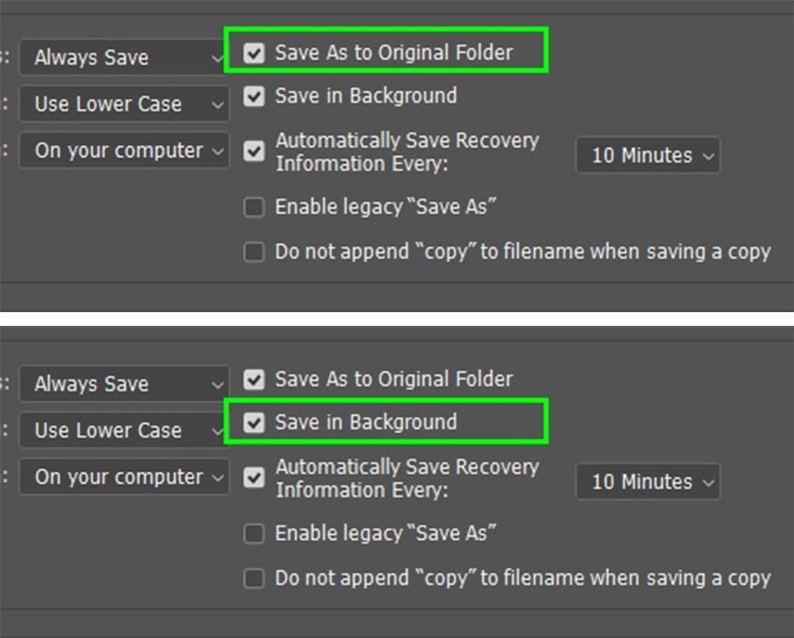 Turn on the Save in Background option