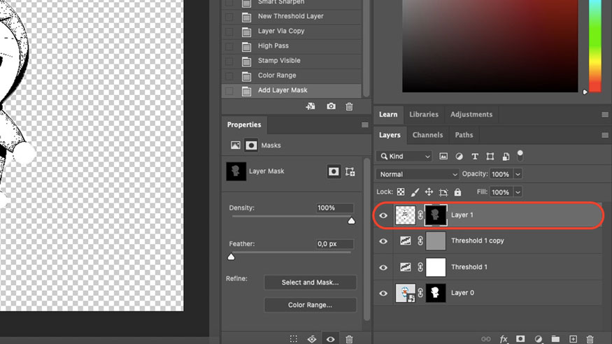 Select Layer Mask to create a layer mask for the merged layer