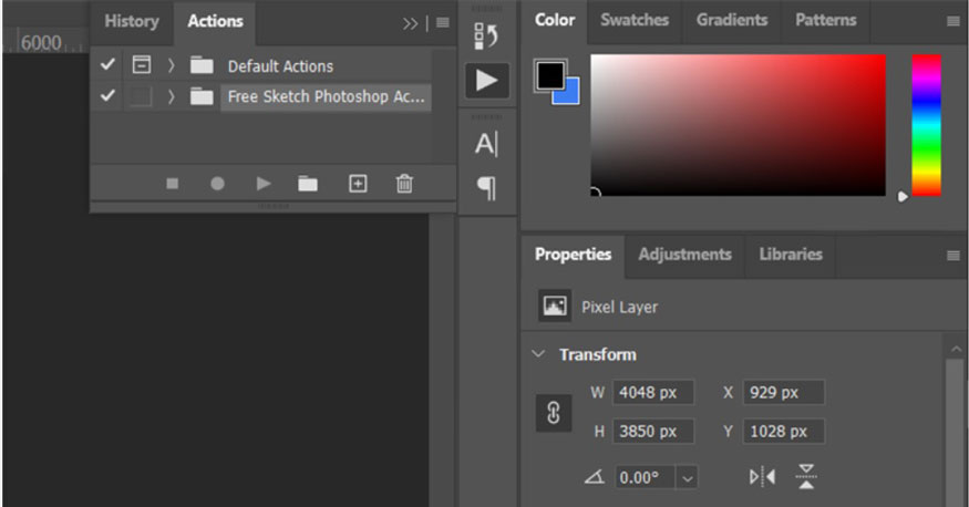 Go to Photoshop software and open the Action panel