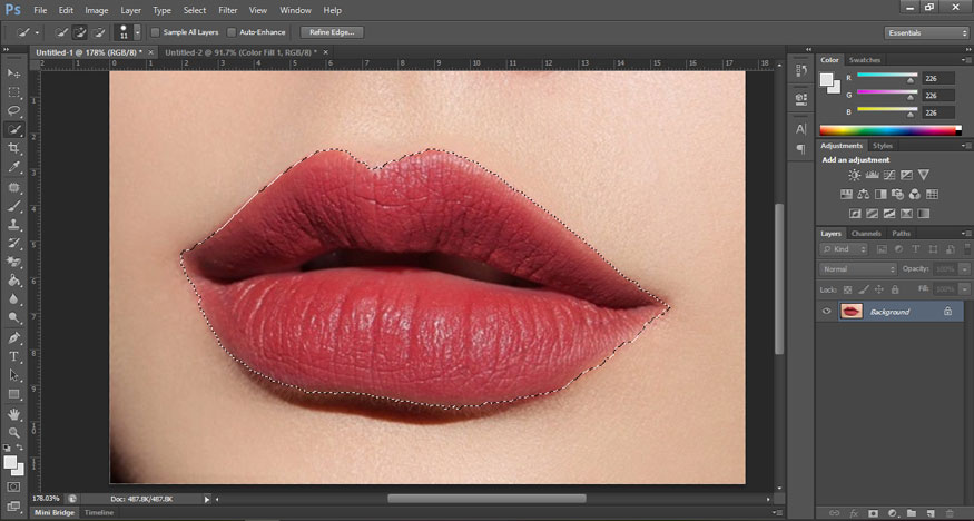 create a selection for your lips