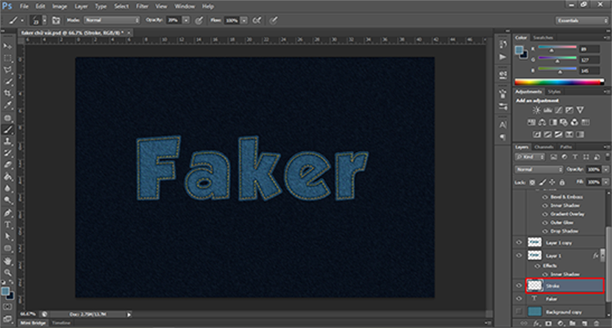 Create a new layer between the "Faker" and "Layer 1" layers and name it "Stroke".