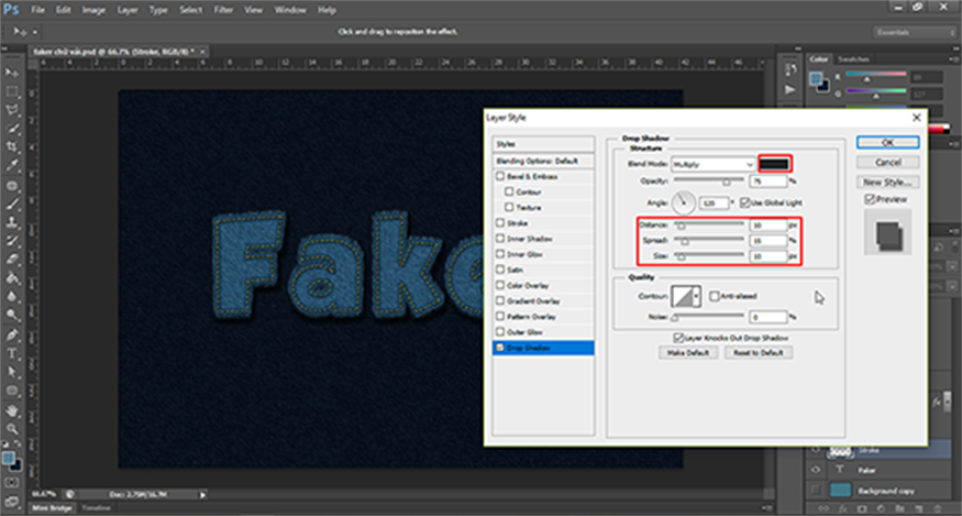 Double click on the Stroke layer to add Drop Shadow
