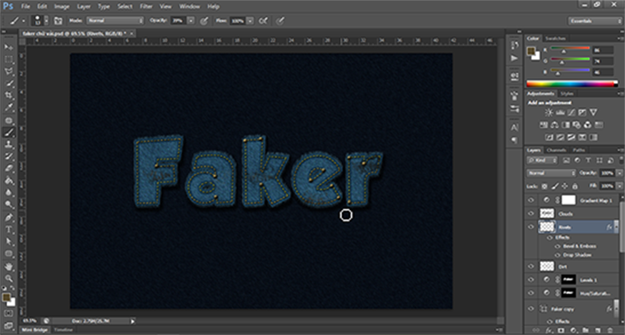 you have finished creating the fabric text effect in Photoshop
