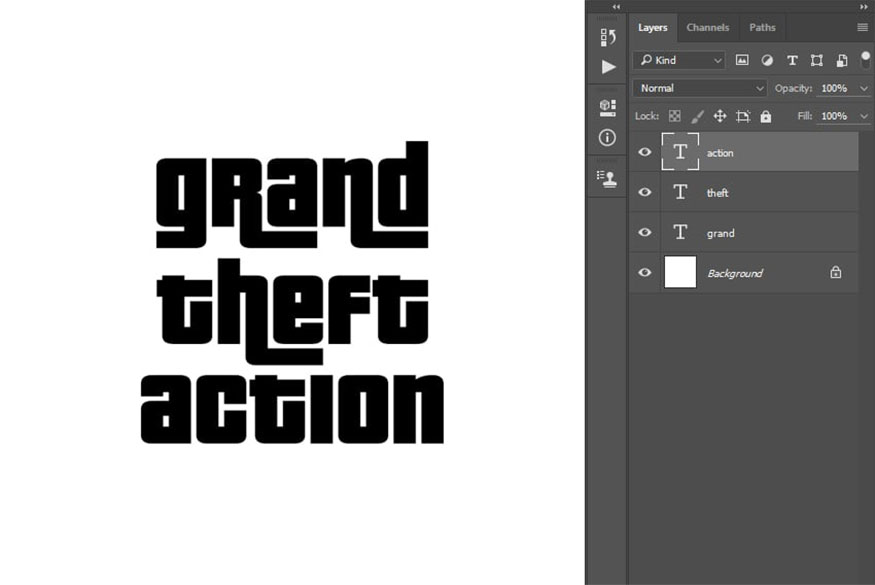 Create an additional text layer for the GTA text