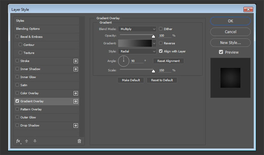 Double-click the texture layer to apply the Gradient Overlay effect