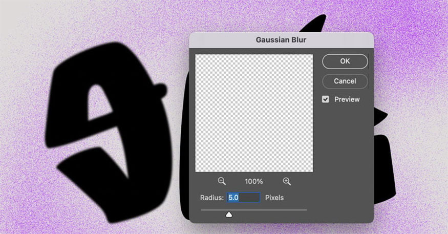 Add blur by selecting Filter => Blur => Gaussian Blur 