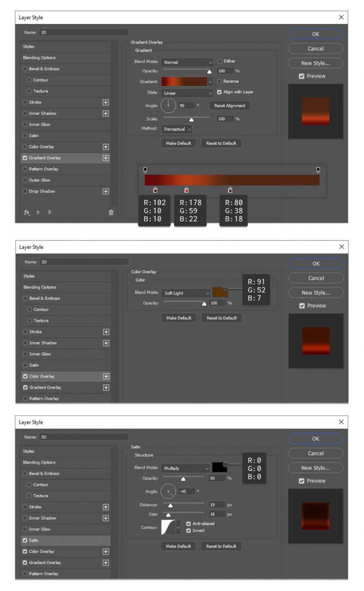 Double-click the 3D layer to open the Layer Styles window and apply Gradient Overlay