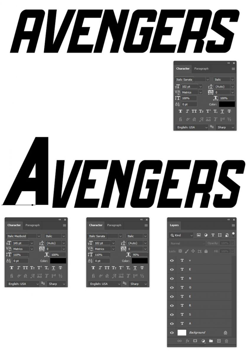 enter the text AVENGERS using the Horizontal Type Tool (T)