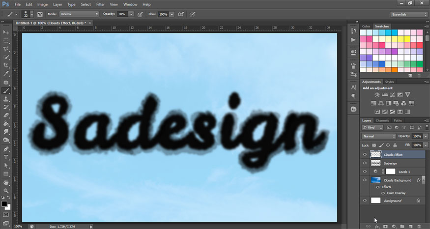 Use a brush to paint around the edges of the text