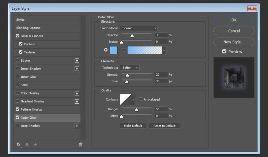 Add Outer Glow and make the following settings: