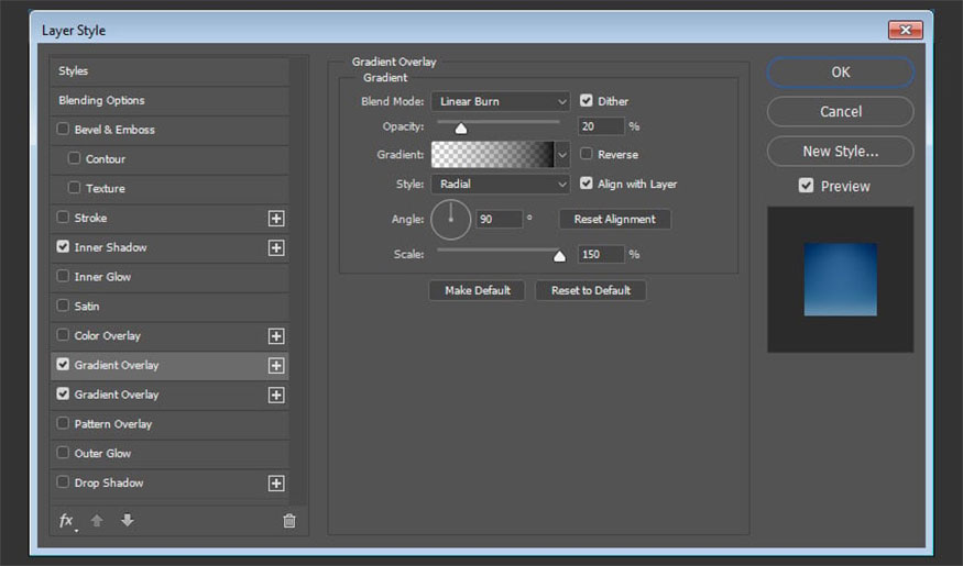 Add Gradient Overlay and make the following settings: