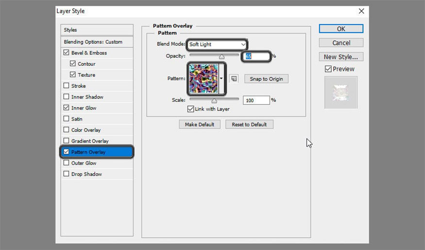 Add Pattern Overlay with the following settings: