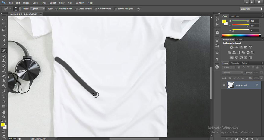 remove wrinkles from clothes in Photoshop using the adjusted Spot Healing Brush Tool