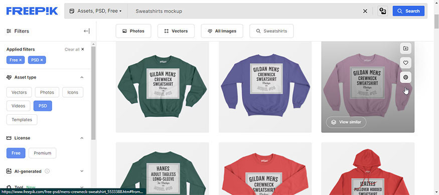 enter "Sweatshirts mockup" in the search box to find sweatshirt models