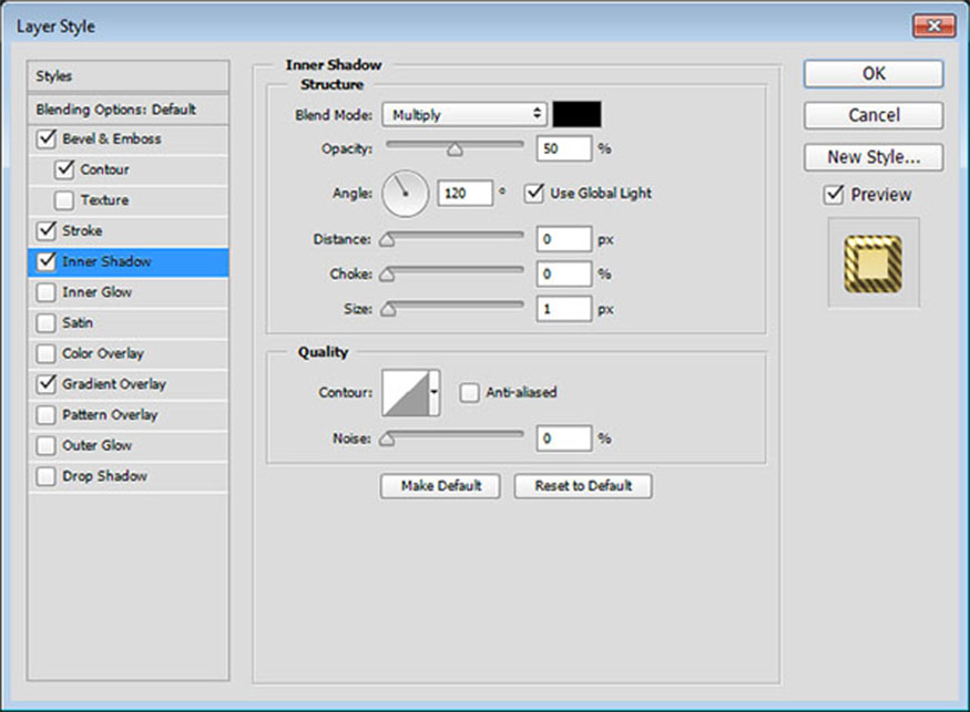 Select Inner Shadow and set the following parameters:
