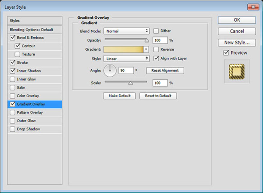 Select Gradient Overlay and set the following parameters: 