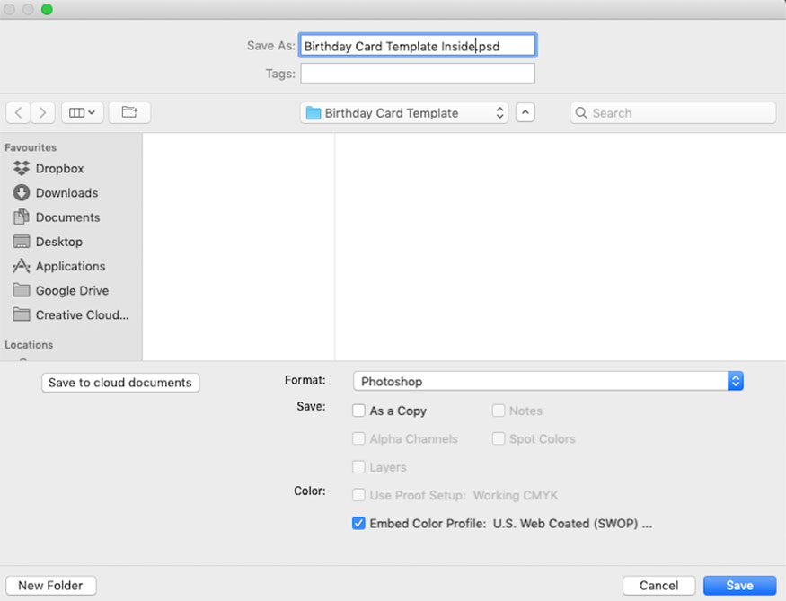 save the greeting card format with default settings