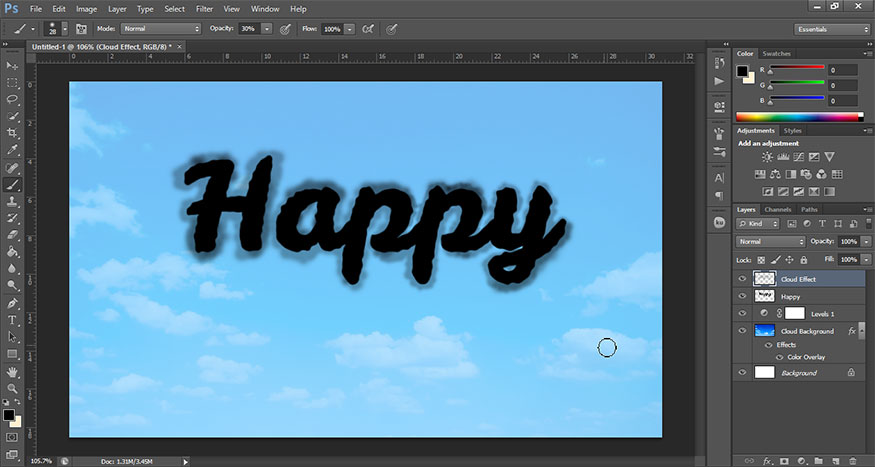 Minimize the brush and use it to paint around the edges of the text