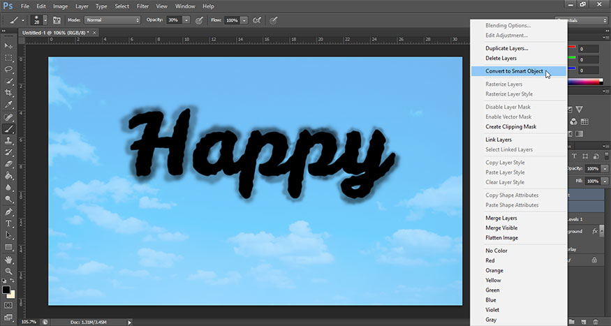 Select the Happy text layer and the Cloud effect layer