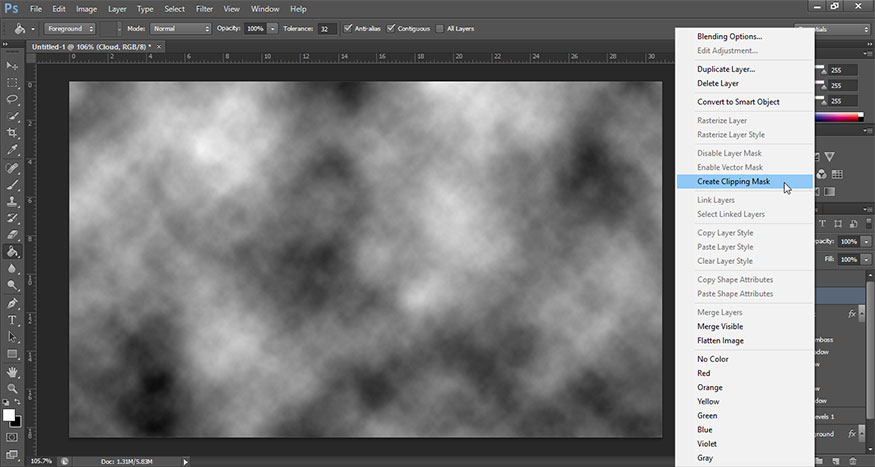 Right click on the Cloud layer and choose Create Clipping Mask.