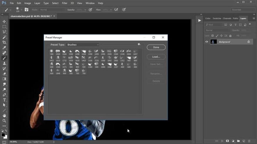 Actions and load your Charcoal Photoshop Action into the Actions panel