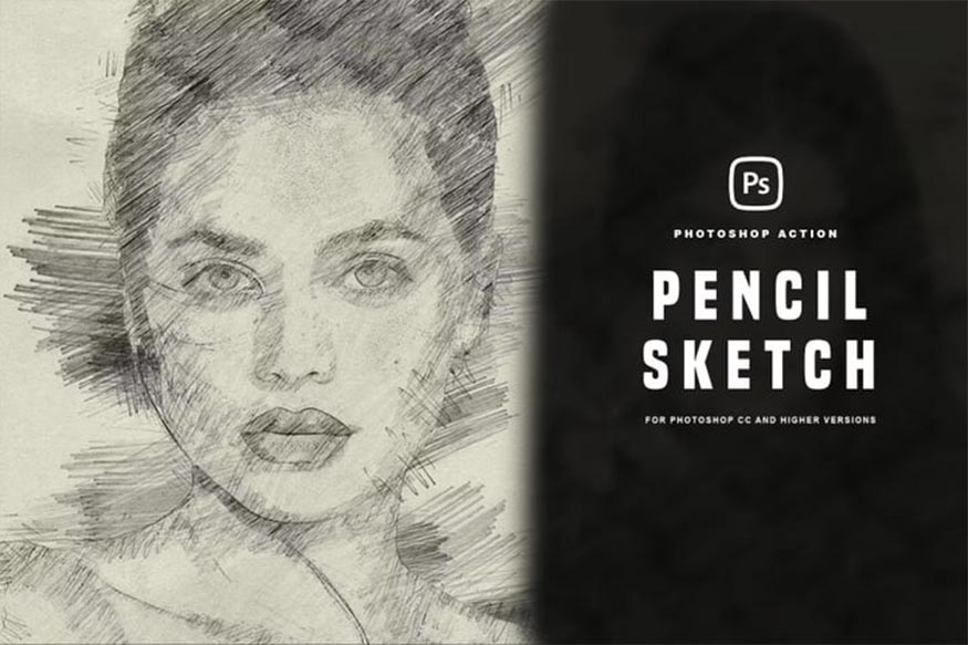 Sketch Photoshop Action with pencil 