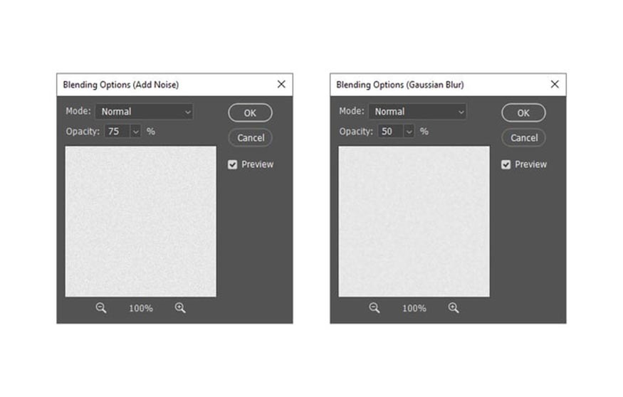 edit the blending options of Add Noise filter and set the Opacity to 75%