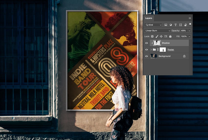 Display the Poster folder and click to select the Shadow layer