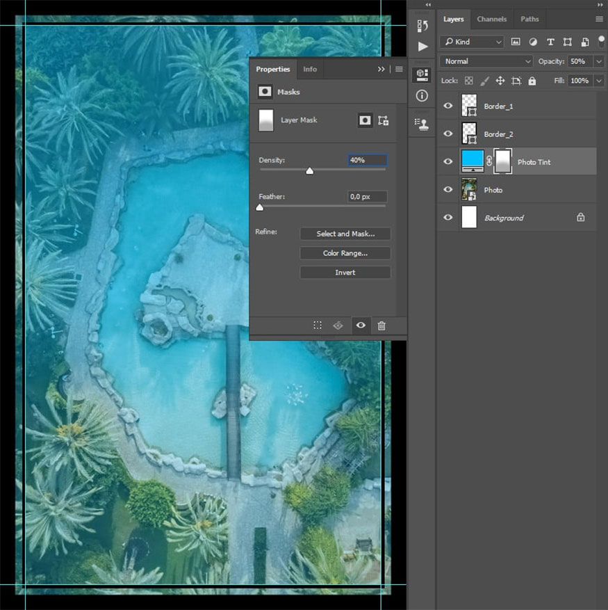 select the Density of the layer mask to 40% and Opacity to 50%.