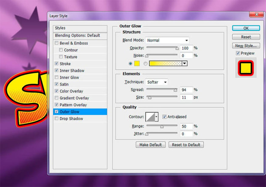 Add Outer Glow with the settings below: 