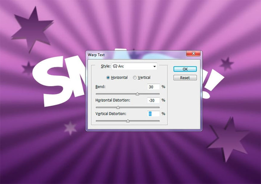 Right click on the text layer and select Warp Text from the Menu