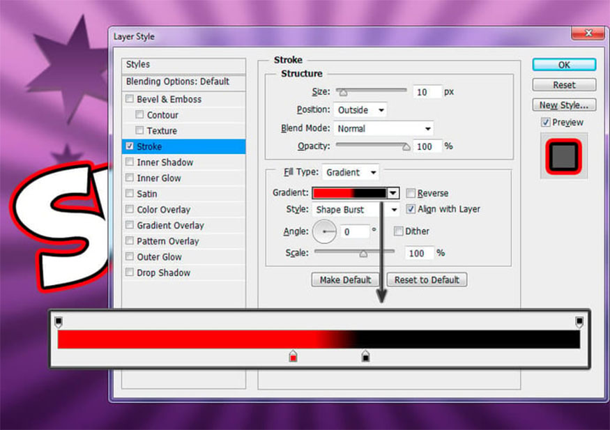 Add Stroke to the following settings: