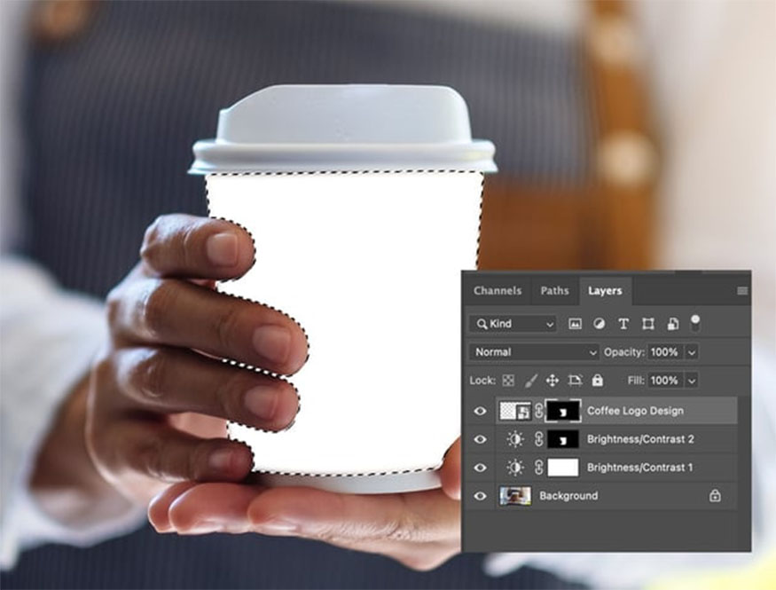 create a layer mask on the smart object layer Logo Cafe design.