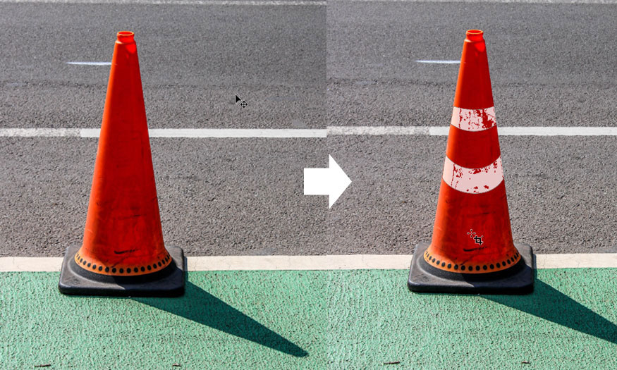 How to create reflective lines for traffic warning posts using the Celynder tool in Photoshop