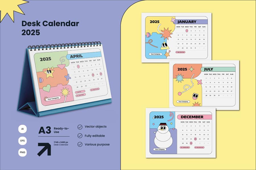 Free Sharing 10 Extremely Beautiful 2025 Calendar Vector Files