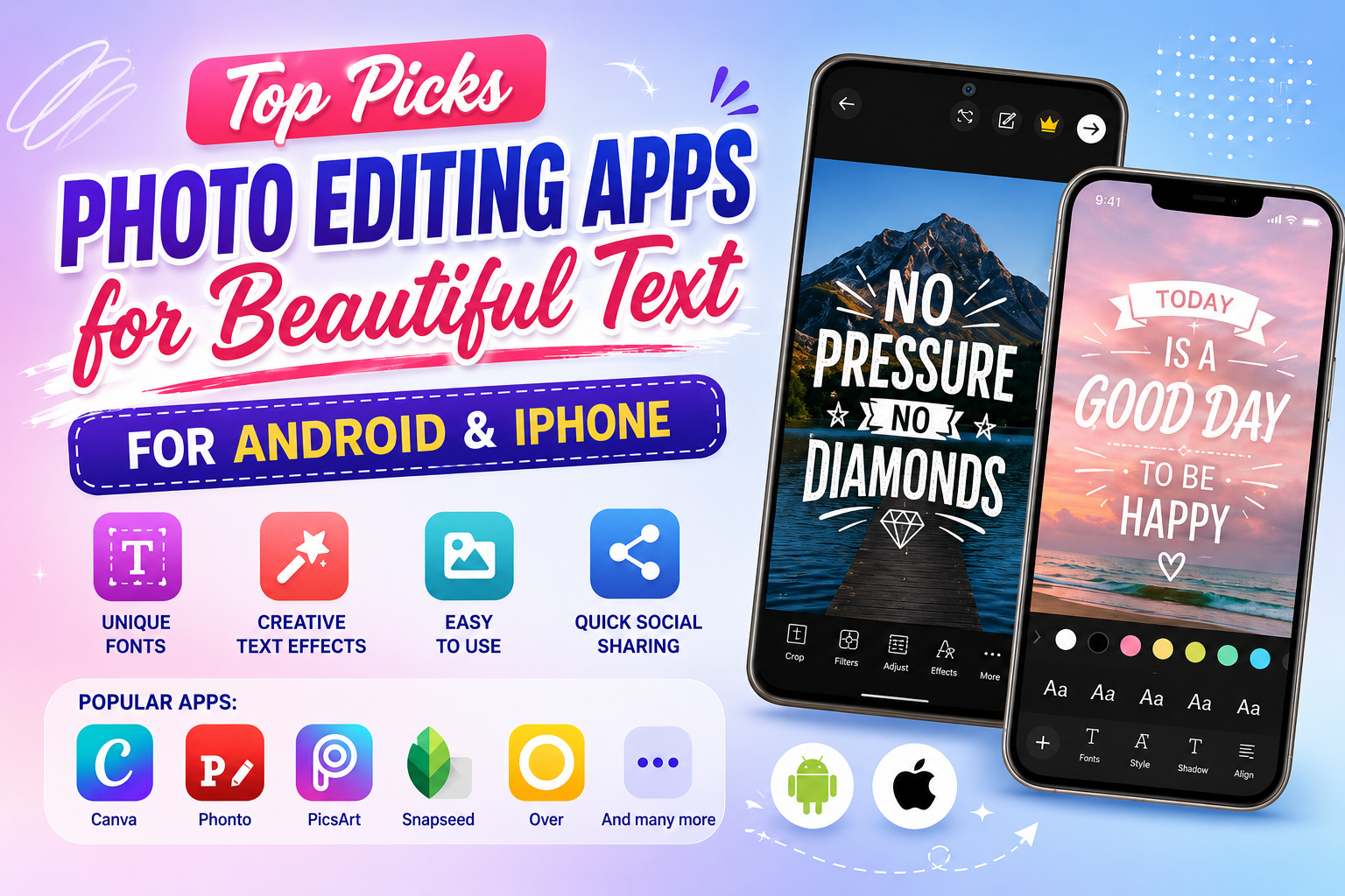 A Roundup of Photo Editing Apps with Beautiful Text Overlay for Android and iPhone
