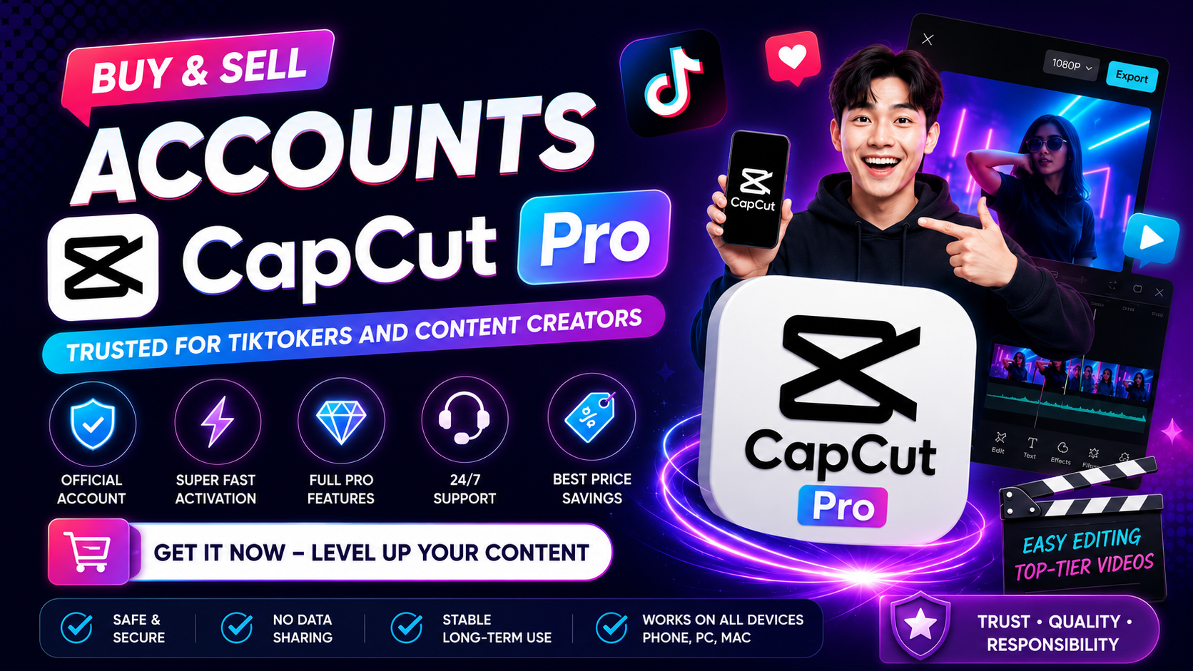 Buy and Sell Trusted CapCut Pro Accounts for TikTokers and Content Creators