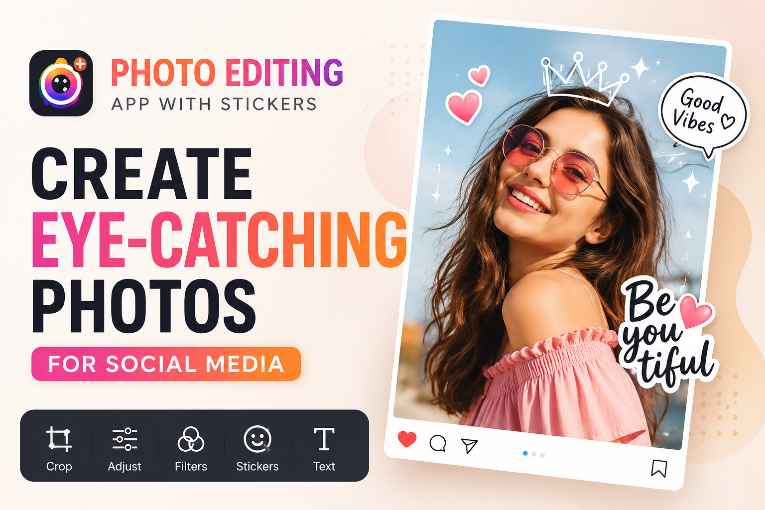 Photo editing app with stickers helps create eye-catching photos for social media.