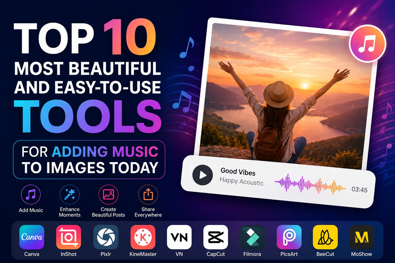 Top 10 Most Beautiful and Easy-to-Use Tools for Adding Music to Images Today