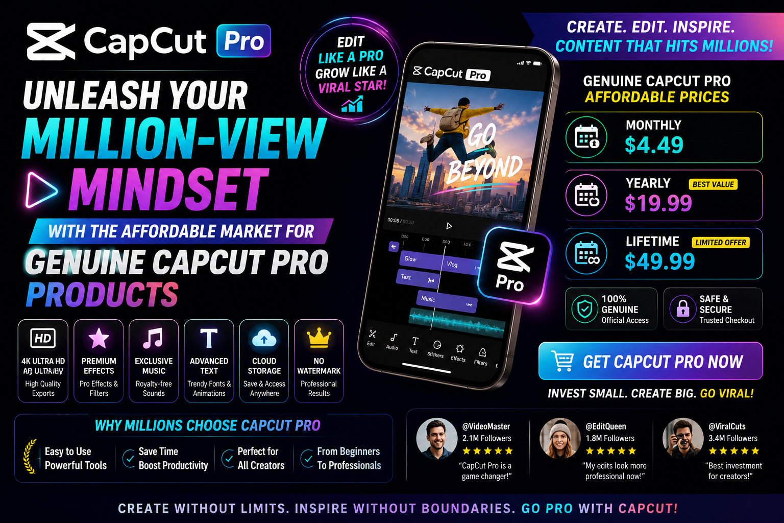 Unleash your million-view mindset with the affordable market for genuine CapCut Pro products.