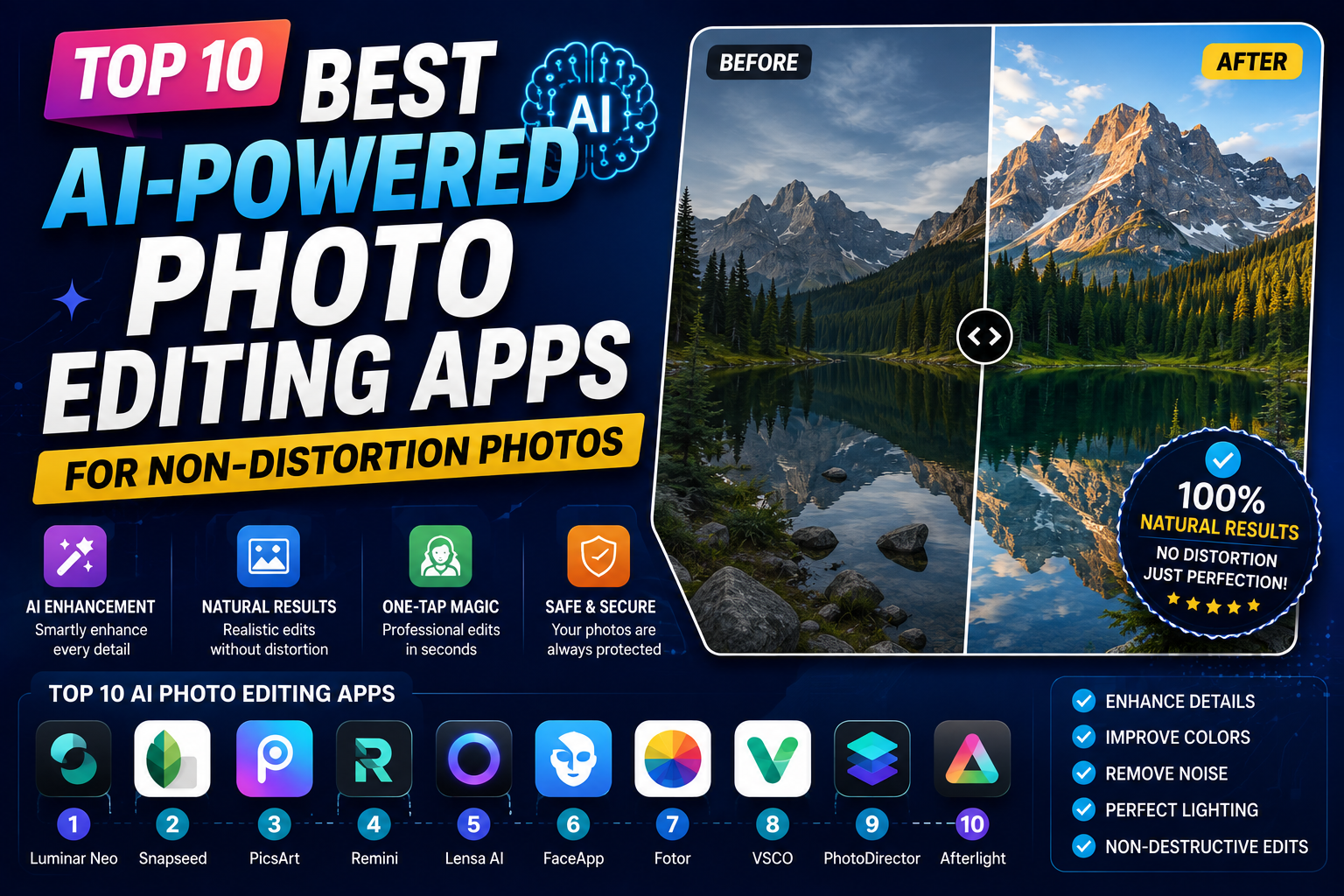Top 10 Best AI-Powered Photo Editing Apps for Non-Distortion Photos