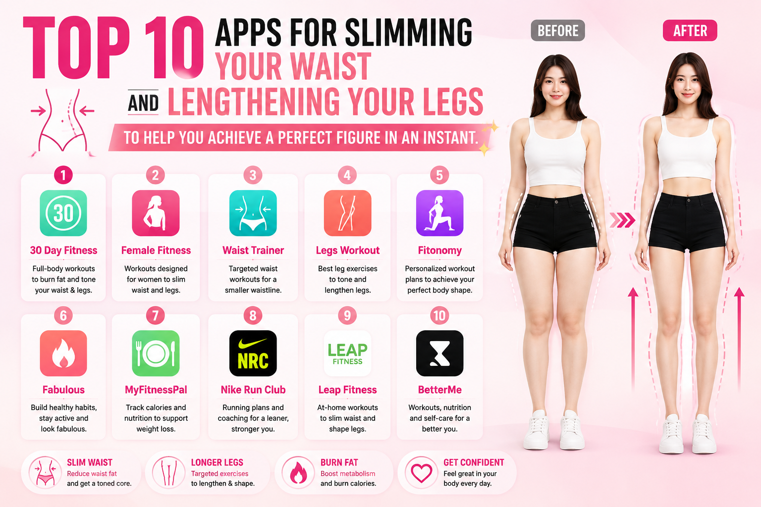 Top 10 apps for slimming your waist and lengthening your legs to help you achieve a perfect figure in an instant.