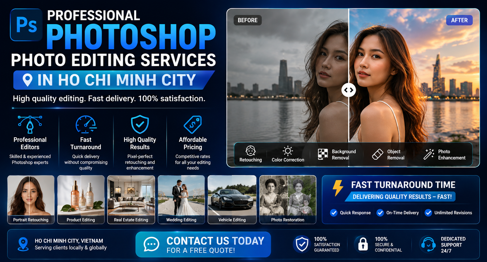 Get reliable, professional Photoshop photo editing services in Ho Chi Minh City, with fast turnaround times.