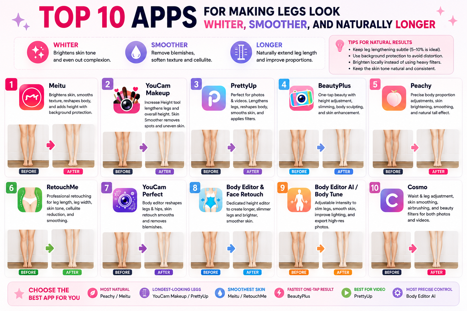 Top 10 Apps for Making Legs Look Whiter, Smoother, and Naturally Longer.