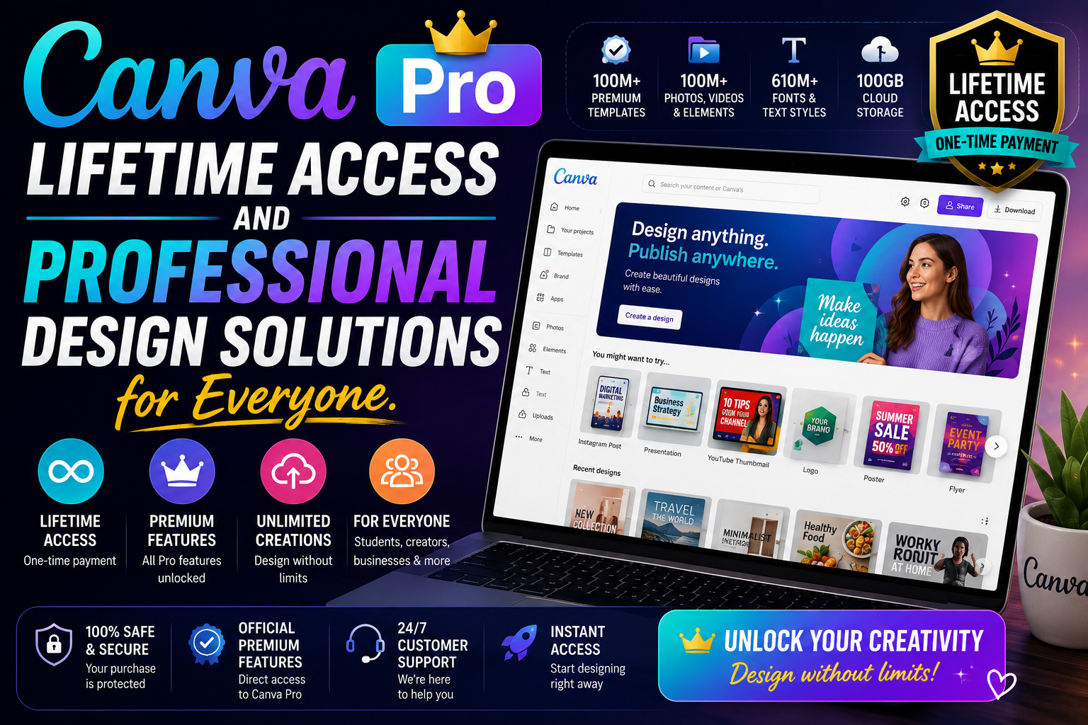 Canva Pro lifetime access and professional design solutions for everyone.