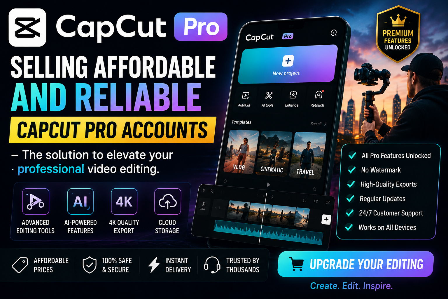 Selling affordable and reliable CapCut Pro accounts – The solution to elevate your professional video editing.