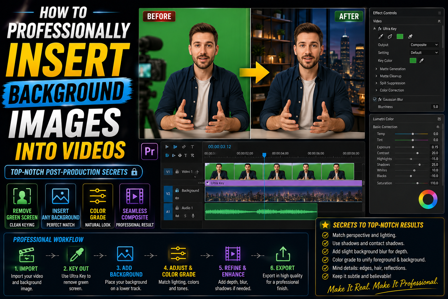 How to professionally insert background images into videos: Top-notch post-production secrets.
